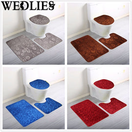 Coral Velvet 3Pcs Non-Slip Bathroom Pedestal Rugs + Toilet Seat Lid Cover Set Floor Carpet Shower Mat Room Comfy Washable