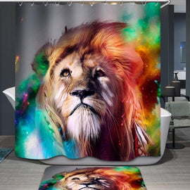 72" Polyester Shower Curtain Elephant Lion Design Bathroom Decor Water Proof