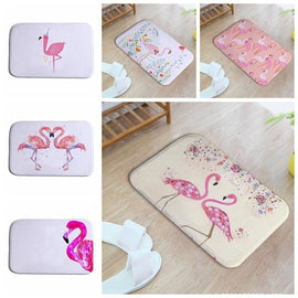 Flamingo Printed Bathroom Kitchen Anti-Slip Floor Mats Living Room Bedroom Flannel Carpet