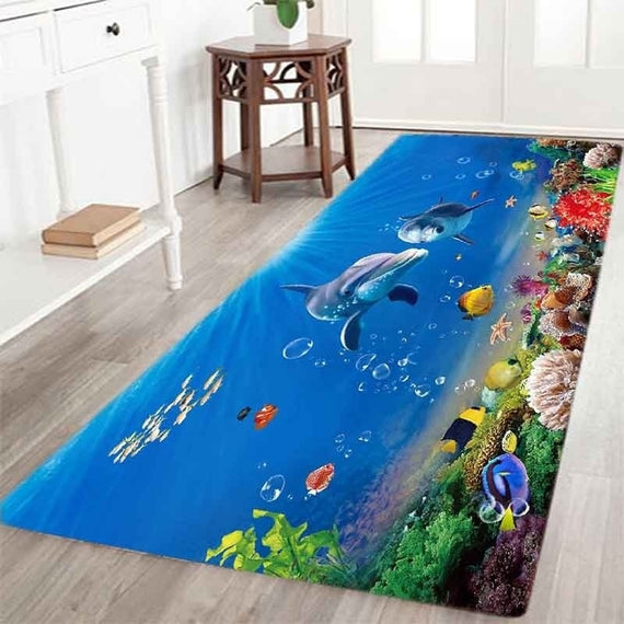 Dolphin Patterned Design Non-Slip Hallway, Kitchen, Bathroom SOFT FOAM Runner Mat Rug Doormats Floor Rugs