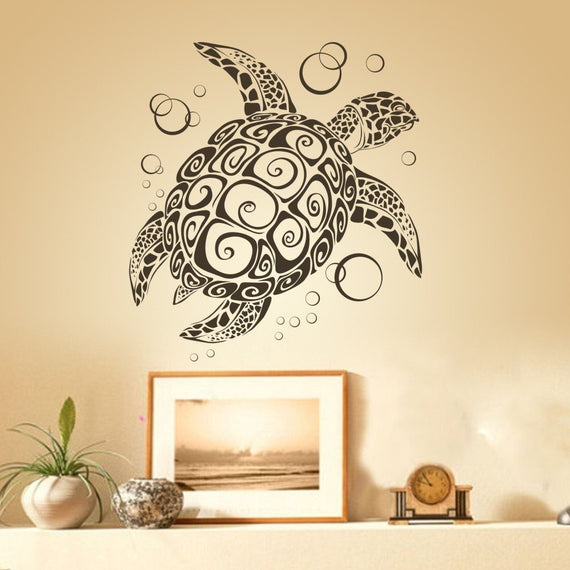 zhehao Sea Turtle Ocean Wall Decal Turtle Wall Sticker Under The Sea Animals Wall Decor Vinyl Tortoise Wall Decal Wall Graphic Wall Mural Home Art Decor