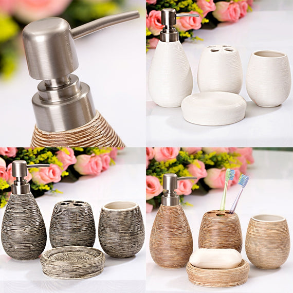 Set of 4 Textural Bathroom Accessory Retro Dispenser Toothbrush Holder Cup Soap Dish Modern Home Decoration