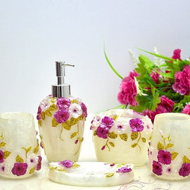 Bathroom Accessories Sets Pastoral Floral Lotion Dispenser Toothbrush Holder Tumbler Cup Soap Dish 5pcs