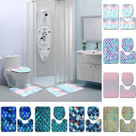 Fish Scale Pattern Bath Mat 3 Pieces/sets Toilet Cover Mat Absorbent Non-slip Bathroom Mats Creativity Bath Rugs
