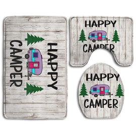 Usieis Happy Camper Non-Slip Toilet Rug Sets 3 Pcs Bathroom Mats Rug Lid Toilet Cover