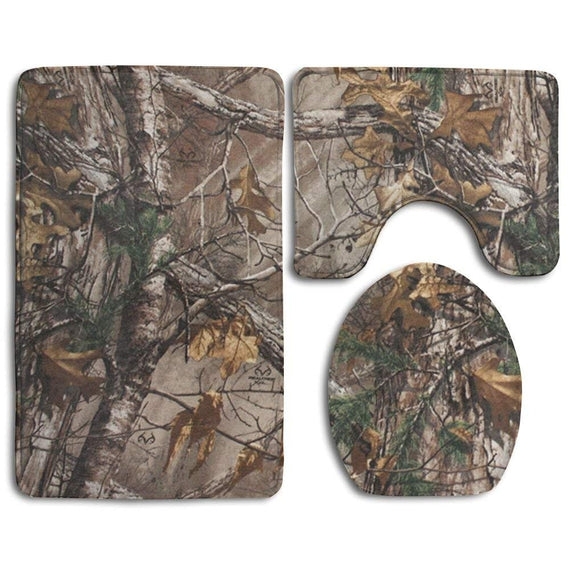 Camo Camouflage Tree Non-Slip 3 Piece Bath Rugs Set Pedestal Lid Lid Cover Bathroom Mat For Bathroom