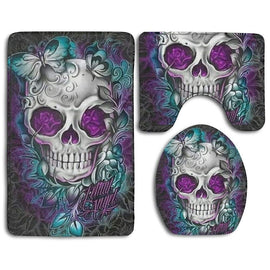 Cool Sugar Skull Designs Bathroom 3-Piece Mat Sets Pedestal Mat+Lid Toilet Cover+Bath Mat Doormat Non-slip Rug