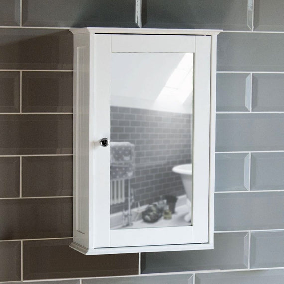 Mirror Indoor Bathroom Wall Mounted Cabinet Shelf Single Door  White