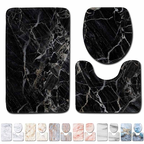 Marble Toilet Three-piece Floor Mat Door Mat Bathroom Carpet 8 Colors