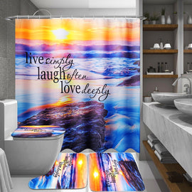 1pcs/3pcs/4pcs Sandy Beach Waterproof Bathroom Shower Curtain Toilet Cover Bath Mat Non-Slip Rug Set