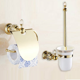 2PCS/SET Luxury Golden European style Brass Crystal Toilet Brush Holderroll holder toilet paper holder tissue box Bathroom Accessories bath hardware