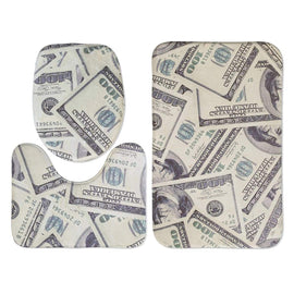 Hundred Dollar Money Cash Bathroom 3-Piece Mat Sets Pedestal Mat + Lid Toilet Cover + Bath Mat Doormat Non-slip Rug