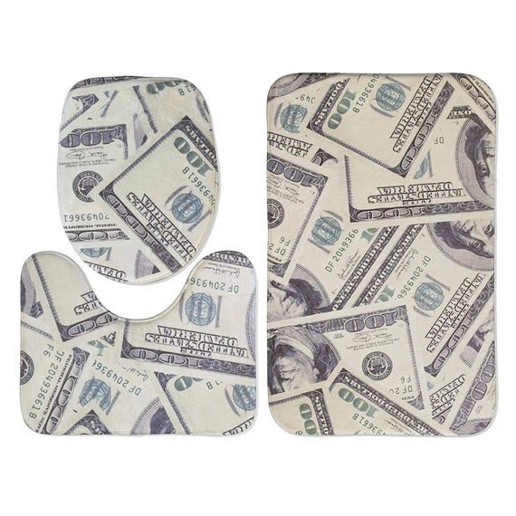 Hundred Dollar Money Cash Bathroom 3-Piece Mat Sets Pedestal Mat + Lid Toilet Cover + Bath Mat Doormat Non-slip Rug