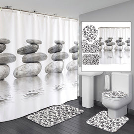 Stone Pebbles Bathroom Set Waterproof Shower Curtain Home Carpets Toilet Seat Cover Bath Rugs Non-slip Floor Mats Doormat