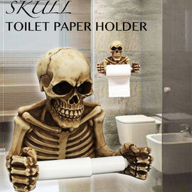 Personalized Skull Toilet Paper Holder Resin Craft Bathroom Decor Skeleton Head Wall Mounted Figurine Tissue Roller Holder Halloween Scary Decoration Waterproof Toilet Paper Box Bathroom Accessories