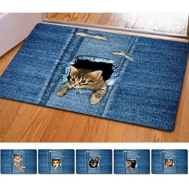 Fashion Kawaii Floor Mats Animal Cute Cat Dog Print Bathroom Kitchen Carpet House Doormats for Living Room Anti-Slip