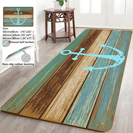 Home Decor Nautical Anchor Rustic Wood-3D Rugs Bath Mat Bath Rugs Anti-slip Kitchen Mats Bathroom Mat Bathroom Carpet