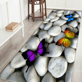 Fashion 3d Cobblestone Stone Colorful Butterfly Pattern Kitchen Doormats Non-slip Absorent Water Floor Mats Bathroom Area Rug Carpet Anti Skidding Pads Mat