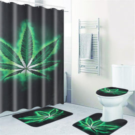 3Types Leaves Waterproof BathroomShower Curtain /Pedestal Rug/Anti-slip Bath Mat /Toilet Cover