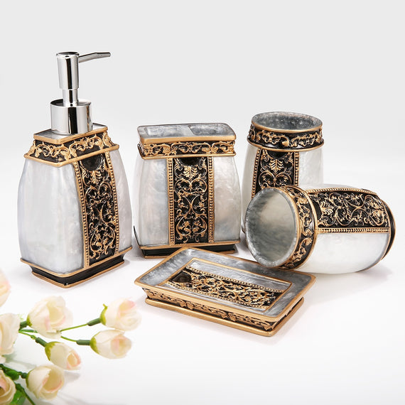 5pcs Luxury Bathroom Accessories Bathroom Set Toothbrush Holder Sanitizer Bottle Soap Holder