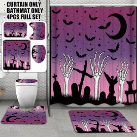 Halloween Skull Grave Purple 180x180cm Shower Curtain 3Pcs Carpet Rug Toilet Cover Mats Bathroom Decoration