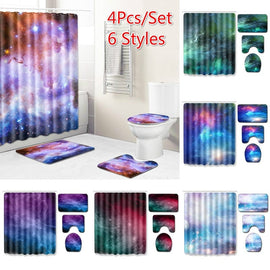 4Pcs/Set Galaxy Shower Curtains Bathroom Mat Non Slip Pedestal Rug + Lid Toilet Cover + Bath Mat 6 Style