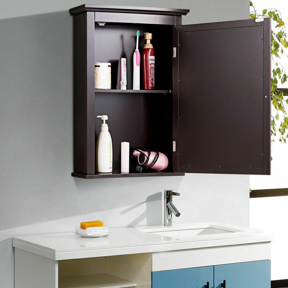 Bathroom Mirror Cabinet Wall Mounted Adjustable Shelf Medicine Storage Brown