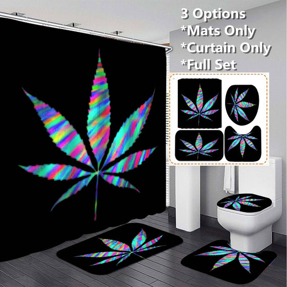 Unique Colorful Leaf Bathroom Set Mildew-proof Polyester Shower Curtains Toilet Lid Cover Non-Slip Bath Mat Rug Bathroom Suit