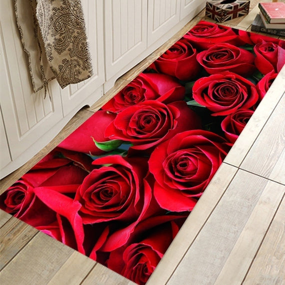 Romantic Flowers Soft Floor Area Rug for Kitchen Living Room Bedroom Valentines Day Home Decor Carpet