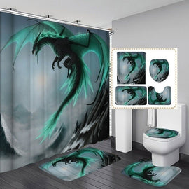 1pc/3pcs/4PCS Flying Dragon Waterproof Bathroom Shower Curtain with 12 Hooks Toilet Cover Bath Mat Non-Slip Rug Set