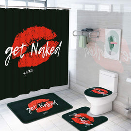 Get Naked Shower Curtain Sets with Non-Slip Rugs, Toilet Lid Cover and Bath Mat, Sexy Lips Shower Curtains with 12 Hooks, Funny Kiss Durable Waterproof Bath Curtain
