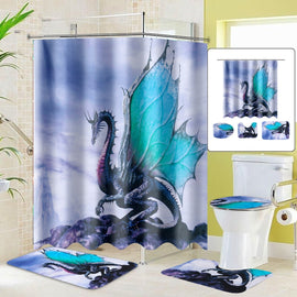 1pc/3pcs/4 pcs Ancient Dragon Shower Curtain Bath Pad Pedestal Rug Lid Toilet Cover Mat Non-Slip Rug