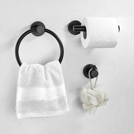 3-Piece Bathroom Hardware Set Matte Black Bathroom Accessories Kit Includes Modern Hand Towel Ring Robe Towel Hook Toilet Paper Holder