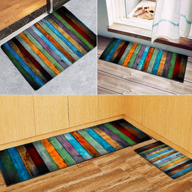 4Sizes Colorful Stripe Vintage Anti-slip Velvet Area Rug Kitchen Bath Floor Mats Outdoor Doormats