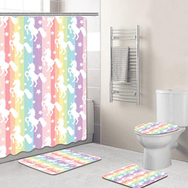 Colorful Bathroom Waterproof Shower Curtain Non-slip Mats Bath Carpets Toilet Seat Cover Floor Mat Bathroom Decor