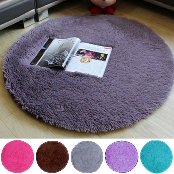 Fashion Round Fluffy Rugs Anti-Skid Shaggy Dining Room Home Bedroom Carpet Floor Mat 38x38cm