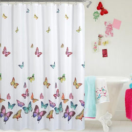 Butterflies Print Bath Curtain Waterproof/Mildew Proof Fabric Shower Curtain