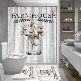 4/3/1pcs Farmhouse Printing Waterproof Shower Curtain Non-Slip Toilet Seat Cover Bath Mat Home Carpets and Rugs Bathroom Set