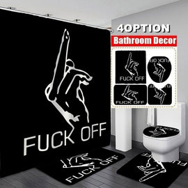 (1/3/4 PCS To Choose)3D Bathroom Decor Cool Black Funny Quotes Finger Bathroom Set Waterproof Shower Curtain Non-slip Bath Mat Toilet Seat Cover Pedestal Rug Home Decor