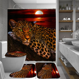 3D Nightfall Leopard Waterproof Shower Curtain Nonslip 3-piece Toilet Mats Door Mat Novel Style Bathroom Decoration