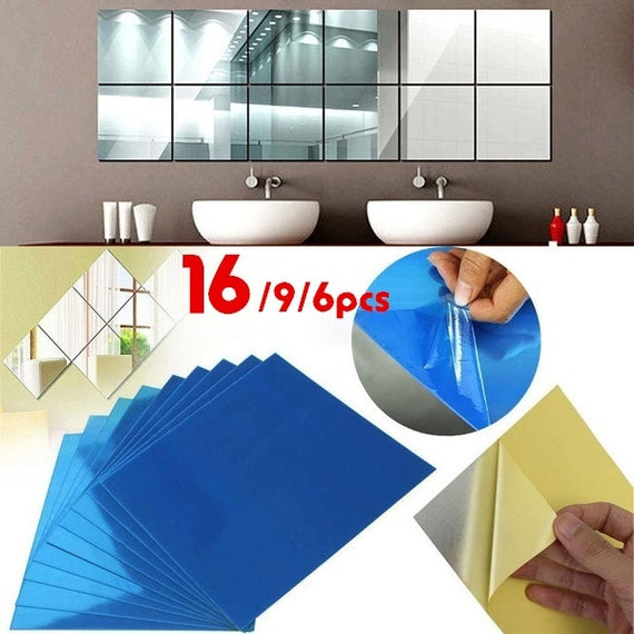 Square Spliced Stickers Self Adhesive Acrylic Mirror Sheets Wall Decals New