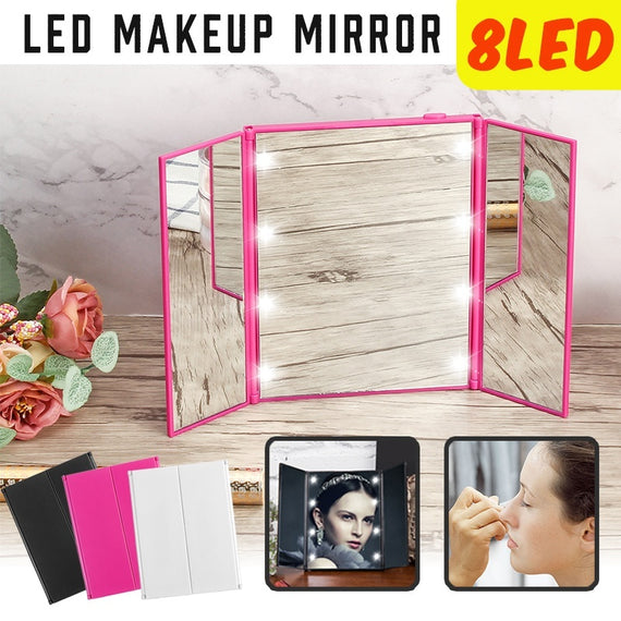 2 Types 8 LEDs Foldable Cosmetic Makeup Mirror Glass Travel Desktop Cosmetic Mirror