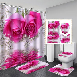 Waterproof Bathroom Shower Curtain Flower Bath Curtain Sets Toilet Cover Non-Slip Bath Mat Rug Carpet Set Home Decor Bathroom Accessories Bathroom mask