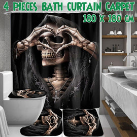 1/3/4Pcs Skull Printing Bathroom Shower Curtain Set Non-Slip Toilet Cover Mat