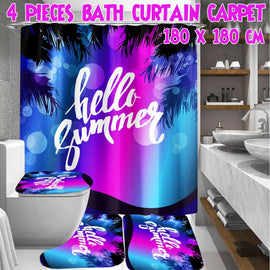 1/3/4Pcs Hello Summer Printing Bathroom Shower Curtain Toilet Cover Mat Bathroom