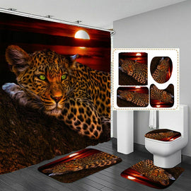 Nightfall Green Eyes Leopard Home Bathroom Anti-slip 3pcs/set Carpet Rug Toilet Cover Mats Waterproof Shower Curtains