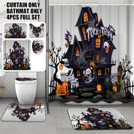 Halloween Ghost Castle Style Bathroom 180x180cm Waterproof  Shower Curtain Non-slip Mats Bath Carpets Toilet Seat Cover Floor Mat Pedestal Rug Toilet Cover Bath Mat Set Bathroom Decor