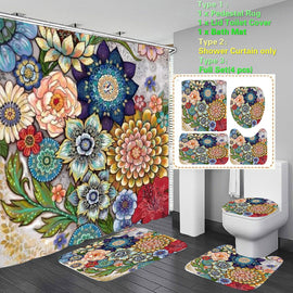 Boho Floral Shower Curtains 3D Print Fabric Bathroom Curtains Bath Mat Set Floor Mat Toilet Rug Home Decoration