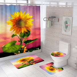 New Fashion Flower Printed Bathroom Set Shower Curtain Non-Slip Pedestal Rug + Lid Toilet Cover + Bath Mat