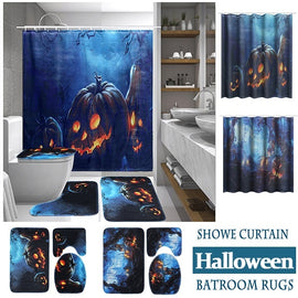 Halloween Style Bathroom Decor Pumpkin Dead Tree Print  Polyester Shower Curtain /Non-Slip Bath Mat Toilet Rugs